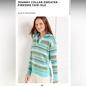 Talbots Johnny Collar Sweater- Fireside Fair Isle XL